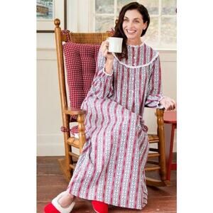 VTG 70's Lanz Of Salzburg Flannel Nightgown Eyelet Red Hearts Floral Cottage L